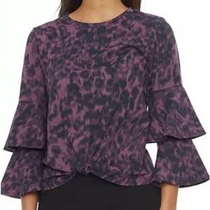 NWT Bold Elements Purple Leopard Long Flutter Sleeve L